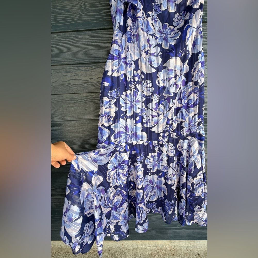 Adelyn Rae Womens L Blue Floral Midi Dress One Shoulder Summer Party - Picture 4 of 10